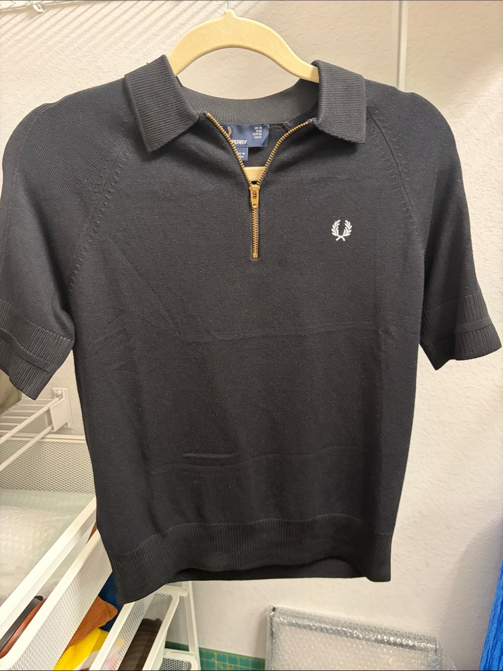 Fred Perry Black Short-Sleeve Half-Zip Polo US 6